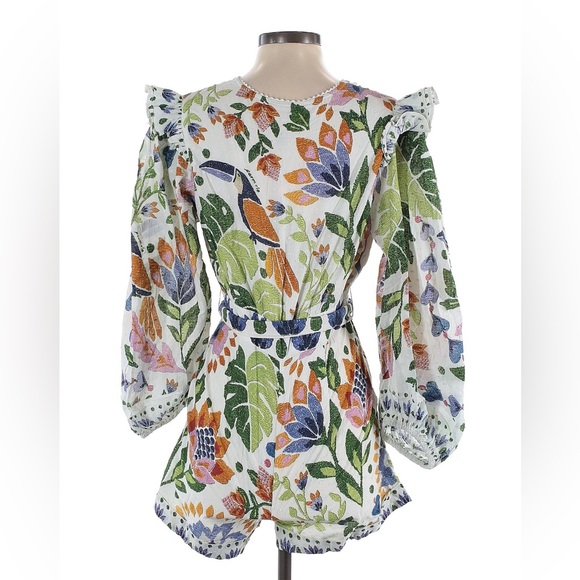 NWT - Farm Rio Summer Garden Floral Romper with Belt, size Small - Picture 2 of 6